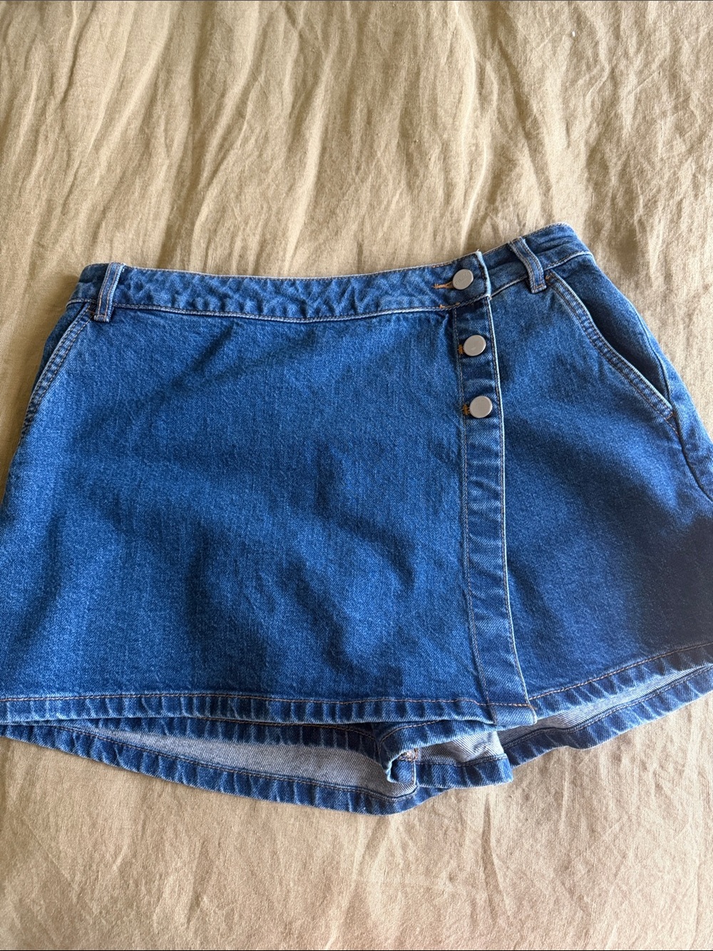 LOFT Blue Denim Button-Front Skort
